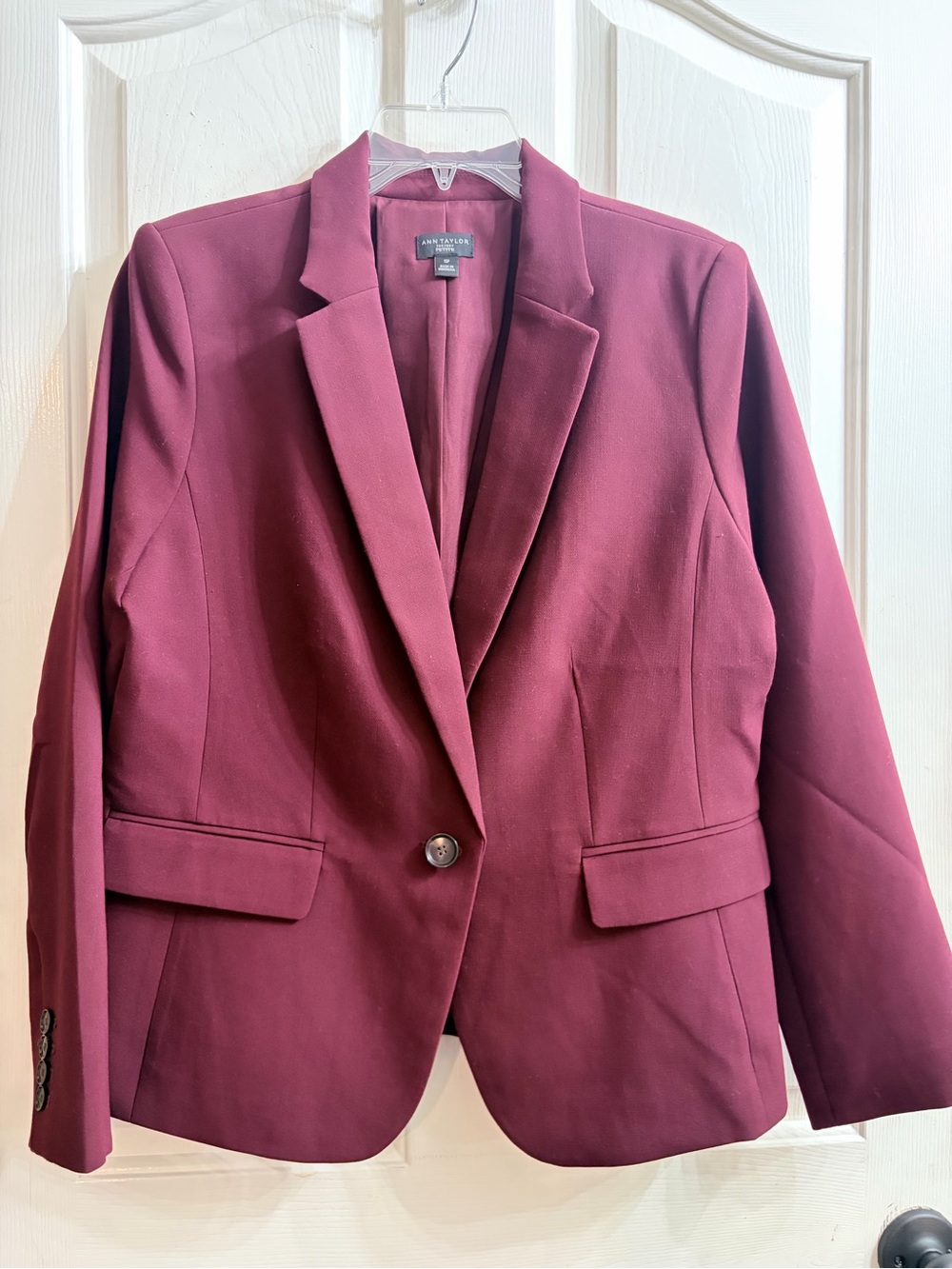 Ann Taylor Factory Maroon Single-Button Tailored Blazer
